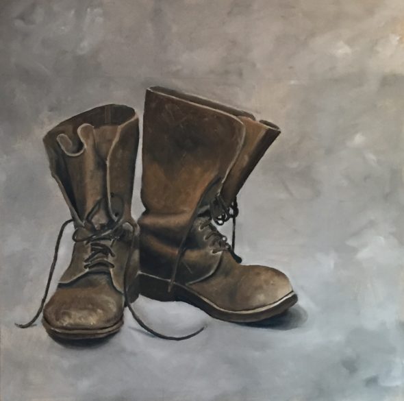 Old Work Boots, oil, 20x20, $400