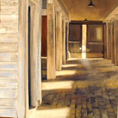 Ft McClellan barn, The  way out is through, oil on canvas, 16x20, $595