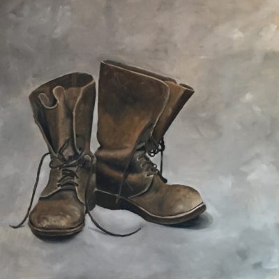 Old Work Boots, oil, 20×20, $400