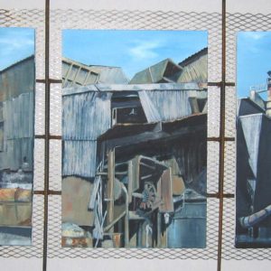 Wheland Foundry Triptych1,2,3,oil in rebar frame,30x61,2003, SOLD