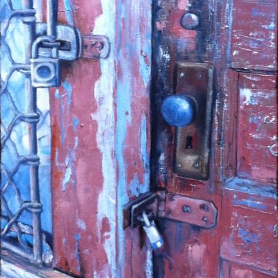 Door next to Re-Tired Men's Den, 12 x 16", oil on canvas, $475